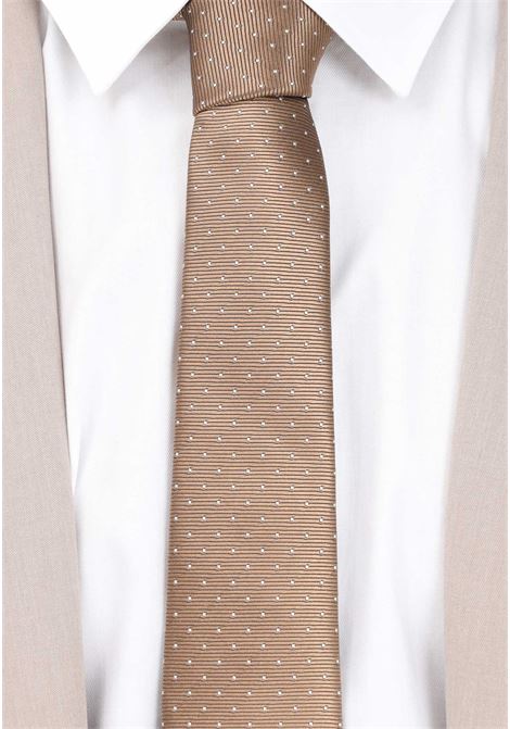 Cravatta beige da uomo in faille di seta a micro pois LANVIN | 1309/15C.