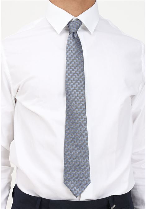 Cravatta azzurra da uomo in seta con micro monogramma L LANVIN | 2156/2C.