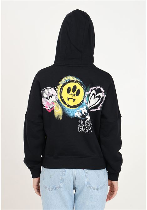 Black hoodie for women and girls decorated with an emoticon print on the back BARROW | F4BKJGHS079110