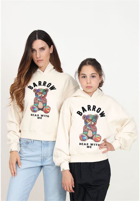 Beige hooded sweatshirt for women and girls decorated with logo and teddy bear BARROW | F4BKJGHS10613