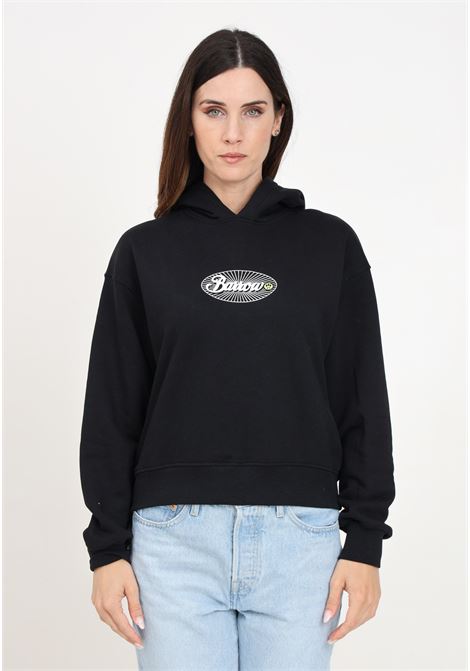 Black hooded sweatshirt for women and girls with maxi logo print and pearl and rhinestone embroidery BARROW | F4BKJGHS123110