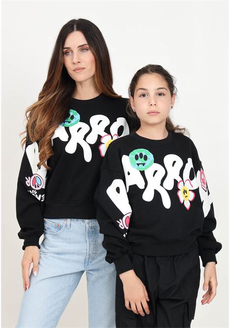 Black crewneck sweatshirt for women and girls with maxi logo print BARROW | F4BKJGSW092110