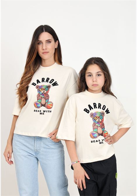 Beige short-sleeved T-shirt for women and girls with logo and teddy bear print BARROW | F4BKJGTH14413