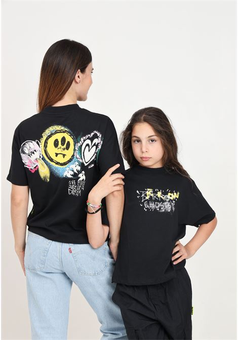 Black short-sleeved T-shirt for women and girls with emoticon print BARROW | F4BKJGTH146110