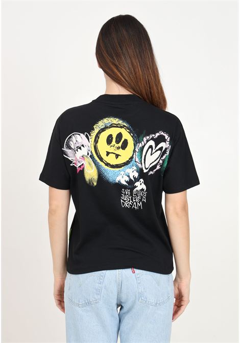 T-shirt a manica corta nera per donna e bambina con stampa emoticon BARROW | F4BKJGTH146110