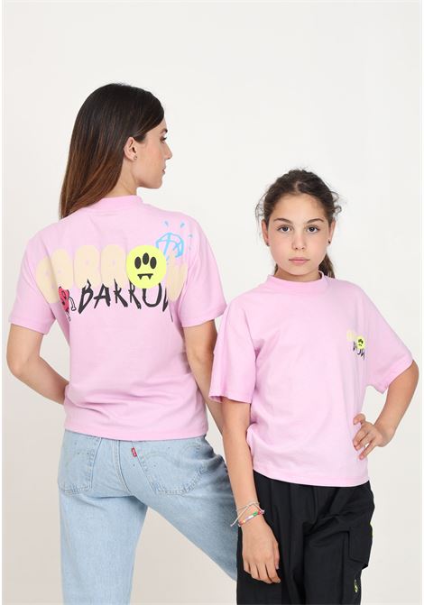 Pink short-sleeved T-shirt for women and girls with maxi print on the back BARROW | F4BKJGTH147BW014
