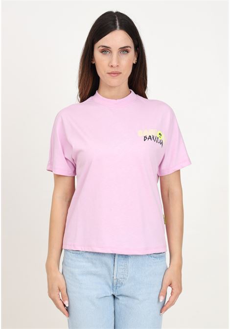Pink short-sleeved T-shirt for women and girls with maxi print on the back BARROW | F4BKJGTH147BW014