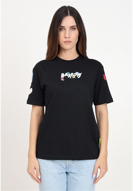 T-shirt a manica corta nera per donna e bambina con maxi stampa logo BARROW | F4BKJUTH070110
