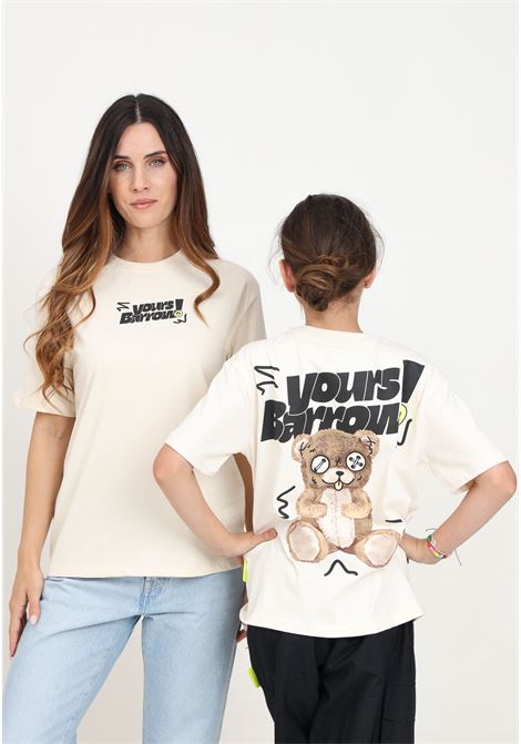 T-shirt a manica corta beige per donna e bambina con maxi stampa logo e orsetto BARROW | F4BKJUTH07113