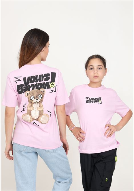 T-shirt a manica corta rosa per donna e bambina con maxi stampa logo e orsetto BARROW | F4BKJUTH071BW014