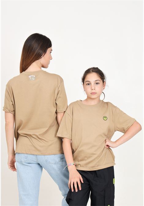 Brown short-sleeved T-shirt for women and girls with logo print BARROW | F4BKJUTH132BW016
