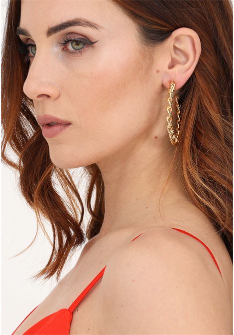 Women's gold hoop earrings with braided motif DIAMOND | 1931ORO