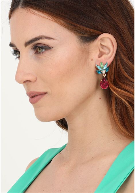 Multicolor women's drop earrings with drop pendant DIAMOND | 980FUXIA