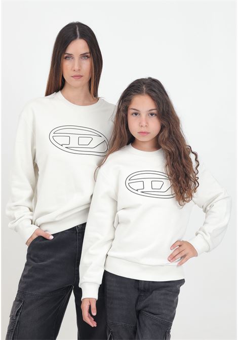 Cream crew-neck sweatshirt for women and girls with maxi stylized Oval D logo DIESEL | J017870IEAXK129