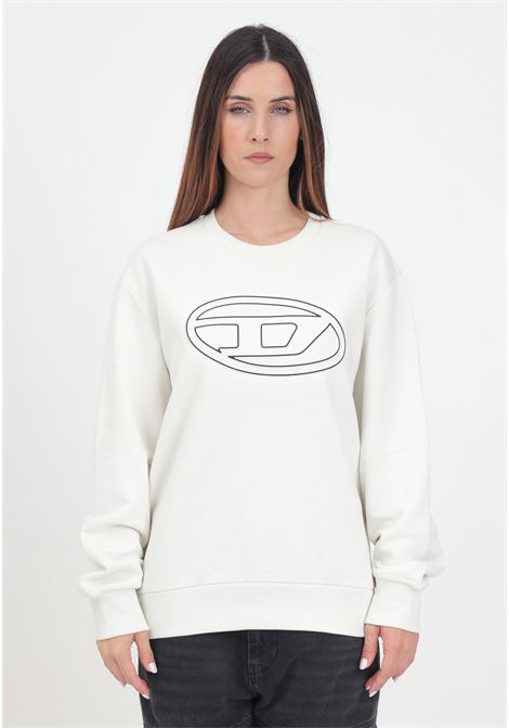 Cream crew-neck sweatshirt for women and girls with maxi stylized Oval D logo DIESEL | J017870IEAXK129
