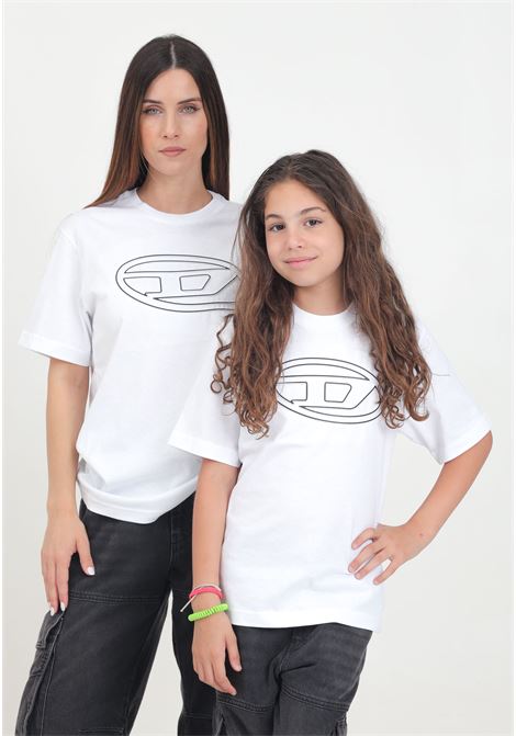 T-shirt a manica corta bianca per donna e bambina con maxi logo Oval D DIESEL | J017880BEAFK100