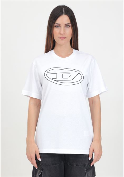 White short-sleeved T-shirt for women and girls with maxi Oval D logo DIESEL | J017880BEAFK100