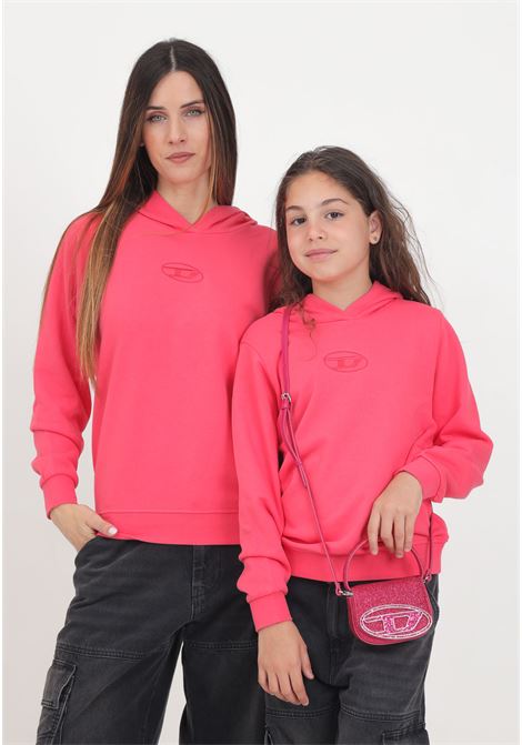 Felpa con cappuccio rosa per donna e bambina con logo Oval D ricamato DIESEL | J02014KYAX3K384