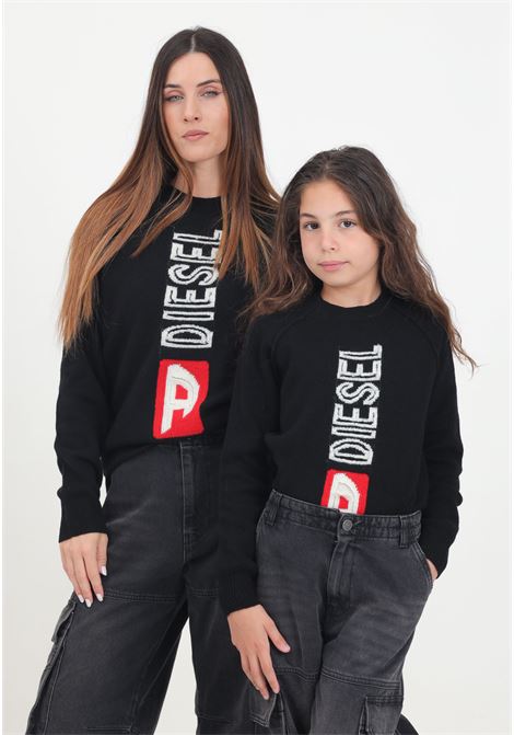 Black crew-neck sweater for women and girls with logo DIESEL | J020720EKASK900