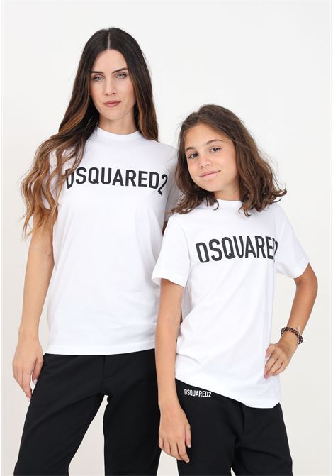 T-shirt a manica corta bianca per donna e bambina con maxi stampa logo DSQUARED | DQ1832D0A4CDQ100