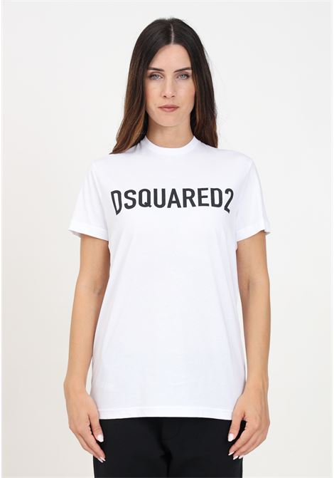 White short-sleeved T-shirt for women and girls with maxi logo print DSQUARED | DQ1832D0A4CDQ100