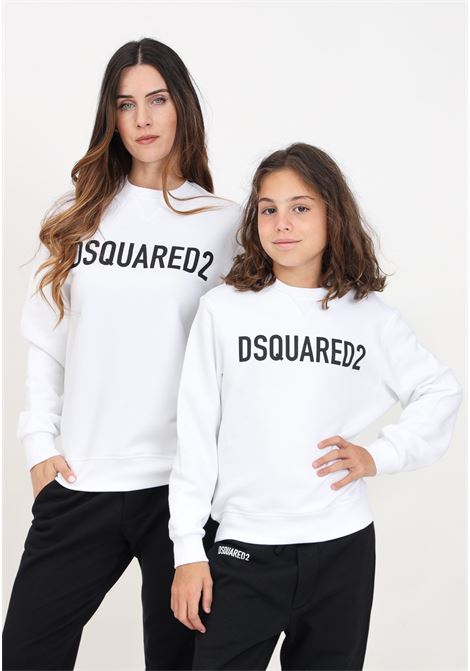 White crew-neck sweatshirt for women and girls with logo lettering print DSQUARED | DQ2009D0A4DDQ100