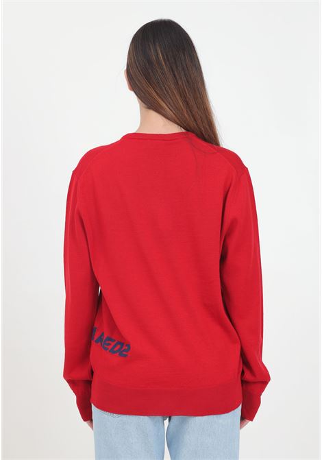 Red crew-neck sweater for women and girls with jacquard logo DSQUARED | DQ2453D003FDQ417
