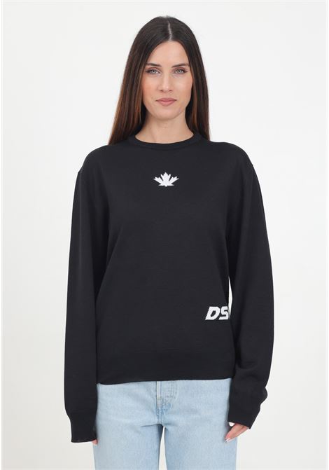 Black crew-neck sweater for women and girls with jacquard logo DSQUARED | DQ2453D003FDQ900