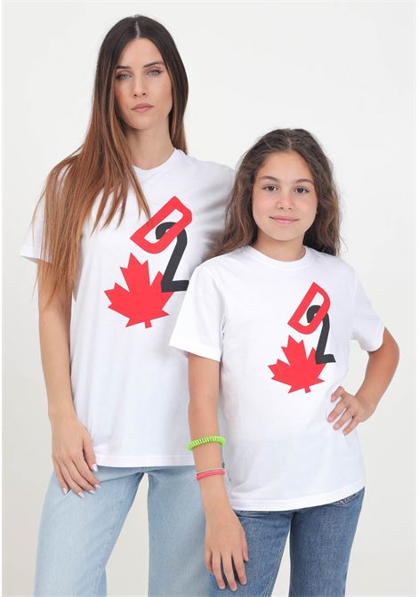 T-shirt a manica corta bianca per donna e bambina con stampa logo DSQUARED | DQ2464D004GDQ100