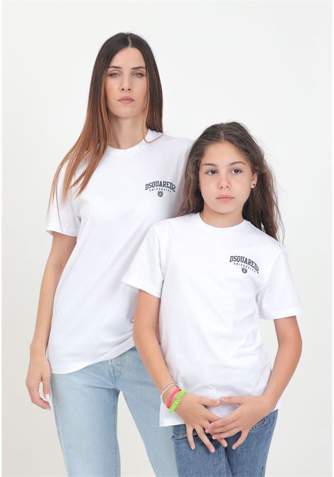 T-shirt a manica corta bianca per donna e bambina con stampa logo DSQUARED | DQ2470D004GDQ100