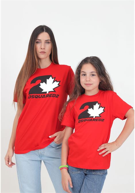 T-shirt a manica corta rossa per donna e bambina con stampa logo DSQUARED | DQ2471D004GDQ453