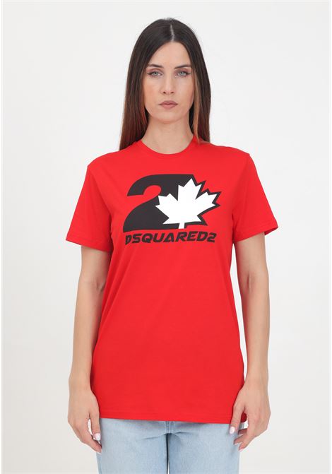 T-shirt a manica corta rossa per donna e bambina con stampa logo DSQUARED | DQ2471D004GDQ453