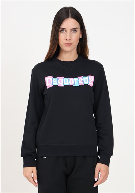 Black crewneck sweatshirt for women and girls with logo print DSQUARED | DQ2477D0A9UDQ900