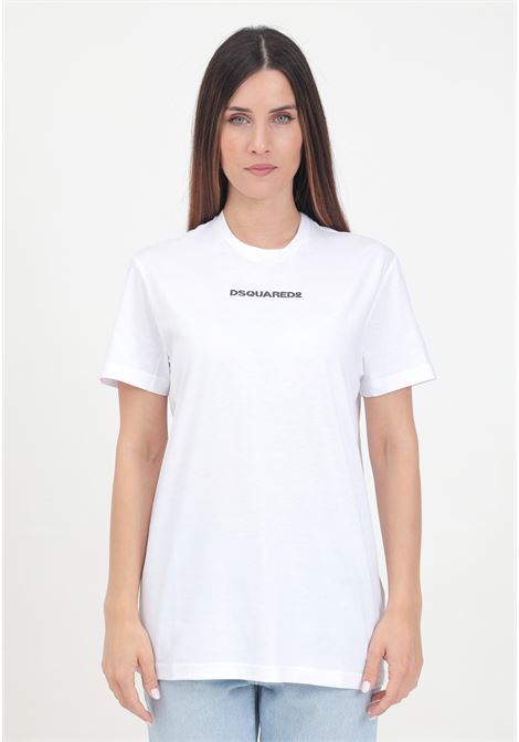T-shirt a manica corta bianca per donna e bambina con stampa logo lettering DSQUARED | DQ2478D004GDQ100