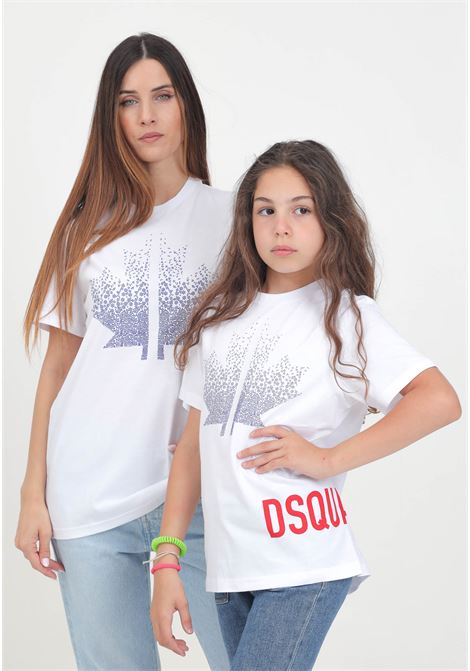 T-shirt a manica corta bianca per donna e bambina con stampa logo DSQUARED | DQ2537D004GDQ100