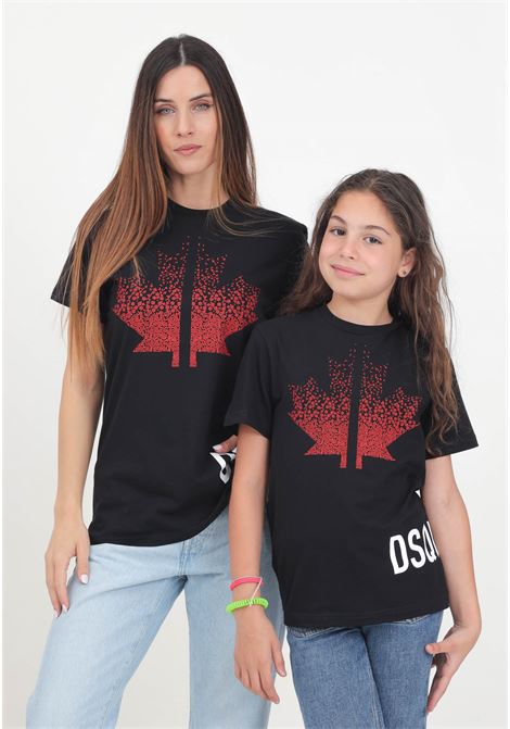 T-shirt a manica corta nera per donna e bambina con stampa logo DSQUARED | DQ2537D004GDQ900