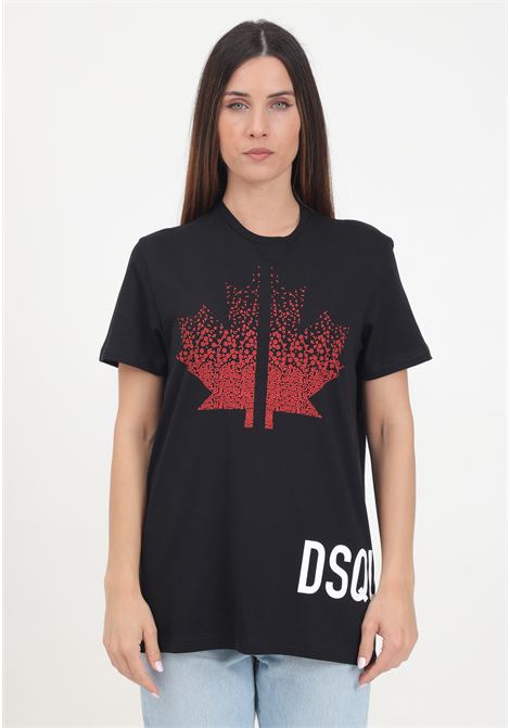 T-shirt a manica corta nera per donna e bambina con stampa logo DSQUARED | DQ2537D004GDQ900