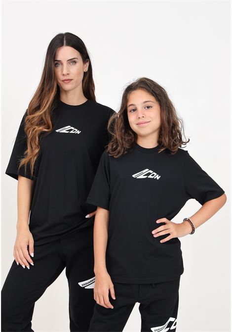 T-shirt a manica corta nera per donna e bambina con stampa Icon DSQUARED | DQ2659D00MVDQ900