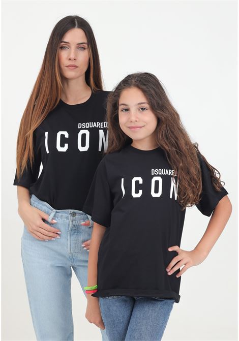 T-shirt a manica corta nera per donna e bambina con stampa logo DSQUARED | DQ2668D004GDQ900