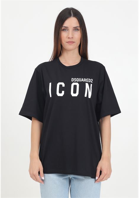 T-shirt a manica corta nera per donna e bambina con stampa logo DSQUARED | DQ2668D004GDQ900
