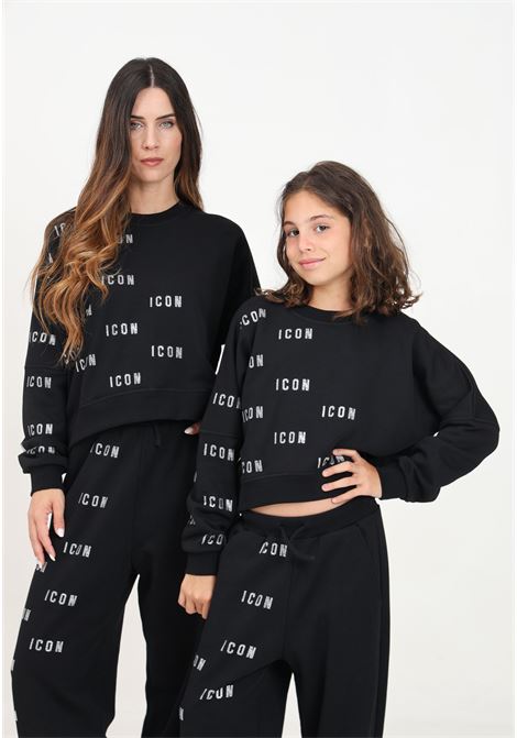 Black crewneck sweatshirt for women and girls with rhinestone logo print DSQUARED | DQ2679D009BDQ900
