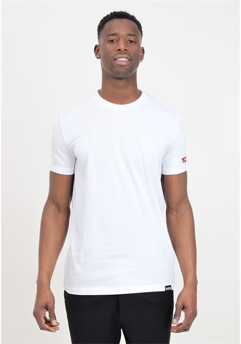 T-shirt bianca da uomo con patch logo in rosso DSQUARED2 | D9M204900100