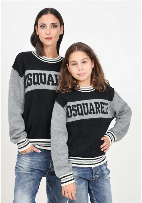 Maglioncino girocollo grigio e nero per donna e bambina con ricamo logo DSQUARED2 | DQ2452D0A9RDQ900