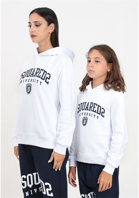 Felpa con cappuccio bianca per donna e bambina rifinita da logo stile college DSQUARED2 | DQ2466D0094DQ100