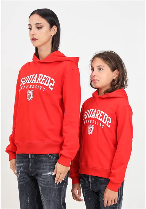 Felpa con cappuccio rossa per donna e bambina rifinita da logo stile college DSQUARED2 | DQ2466D0094DQ453