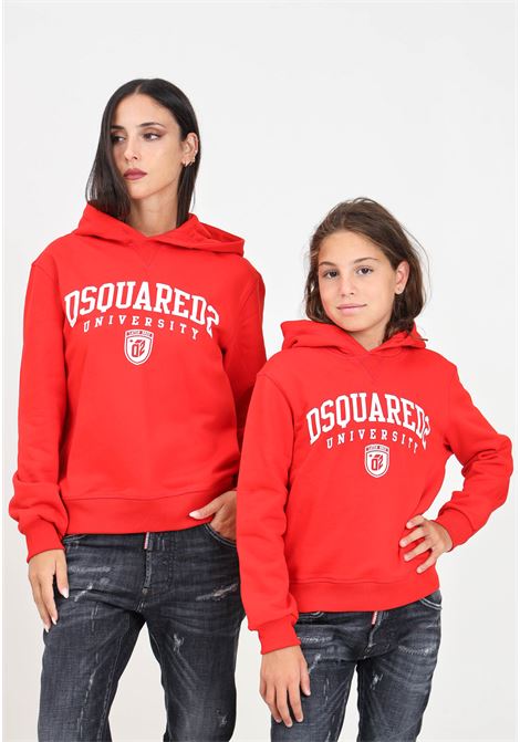 Felpa con cappuccio rossa per donna e bambina rifinita da logo stile college DSQUARED2 | DQ2466D0094DQ453