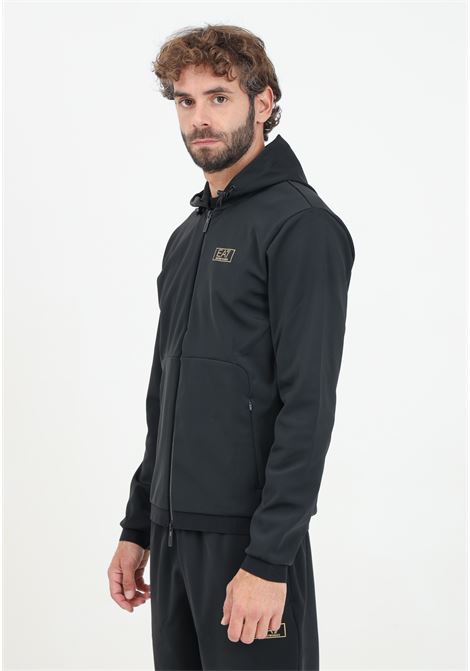 Felpa con zip e cappucio nera da uomo rifinita da logo EA7 EA7 | 7M000035AF10343UC001