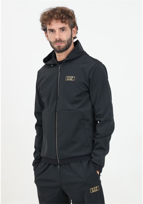 Felpa con zip e cappucio nera da uomo rifinita da logo EA7 EA7 | 7M000035AF10343UC001