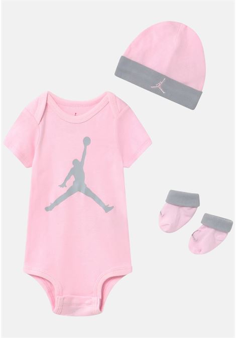 Set neonato 3 pezzi Jordan rosa con contrasti grigi JORDAN | LJ0041A9Y