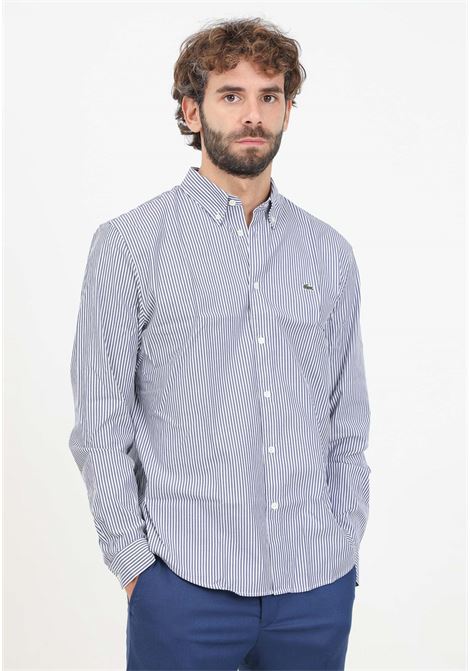 Camicia a manica lunga bianca da uomo con fantasia a righe blu LACOSTE | CH2936522